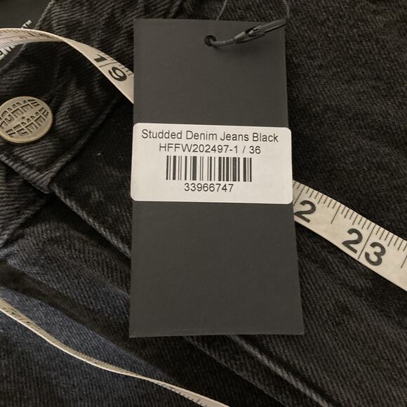 Homme Femme Baggy Jeans Men’s Sz 36 New Black Studded Denim 90s Y2 goth $215 - Picture 9 of 9